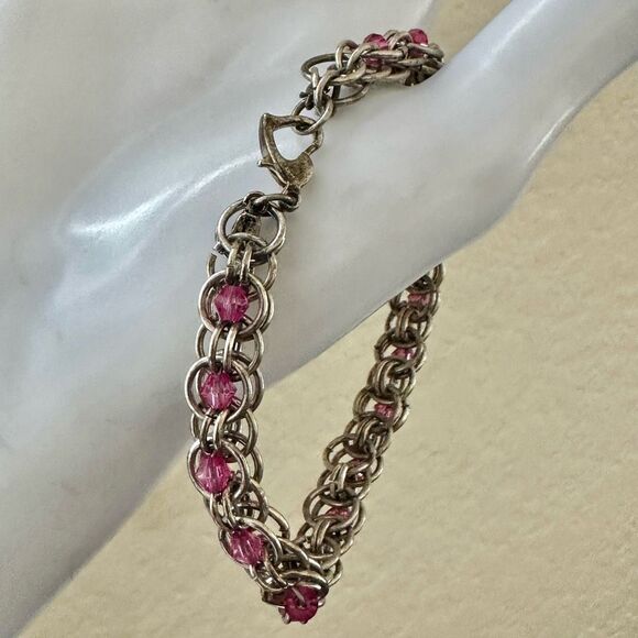 Pink beaded  Chainmaille Bracelet - Picture 9 of 9